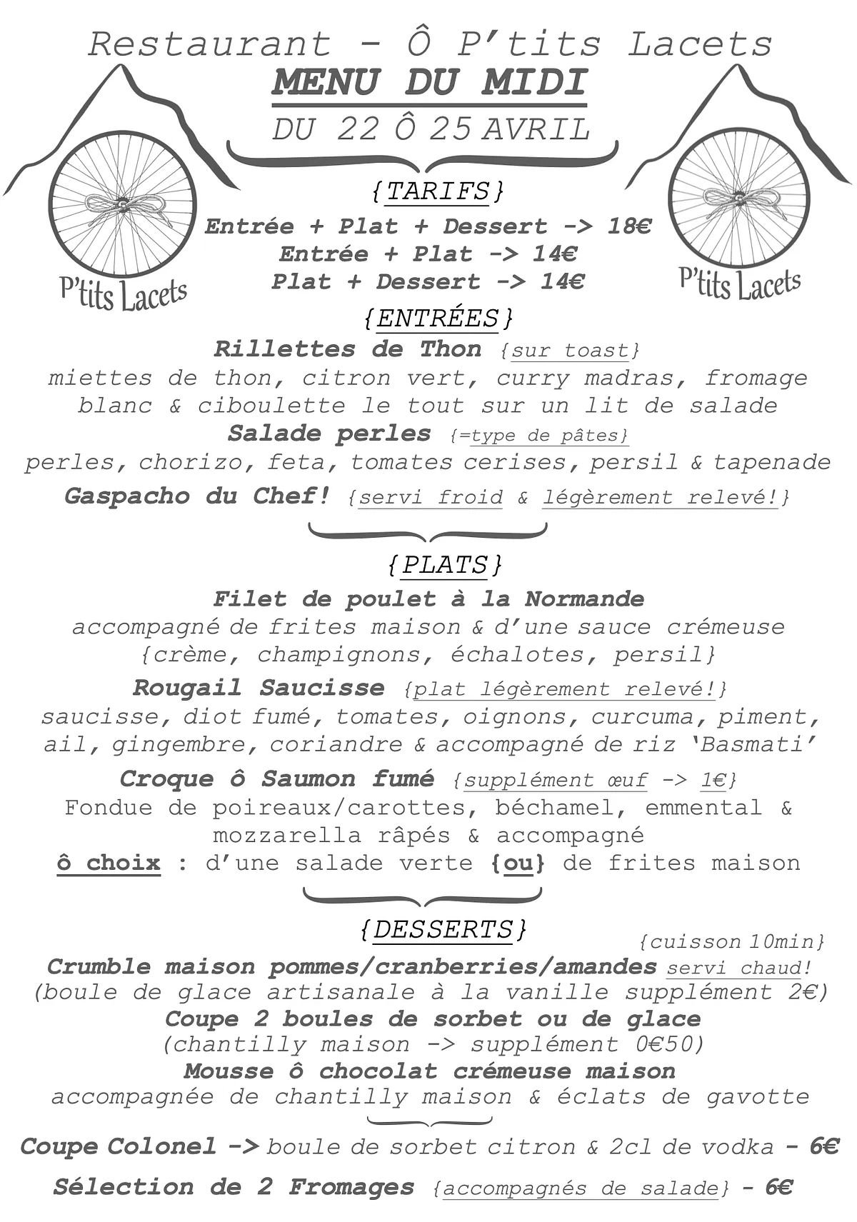 Menu du Midi-> du 22 ô 25 Avril