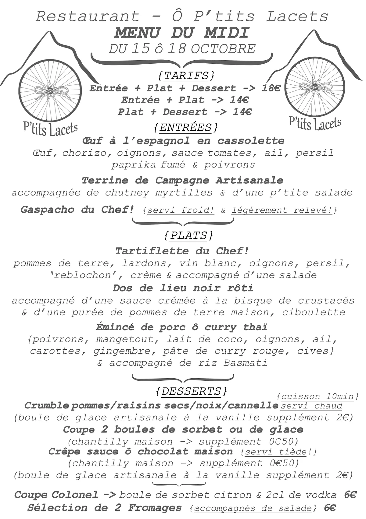 Menu du Midi -> du 15 ô 18 Octobre