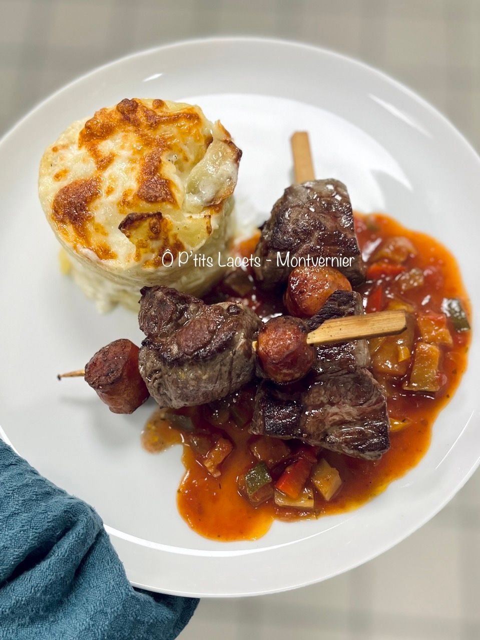 Brochettes de Bœuf Charolais & Chorizo, gratin dauphinois