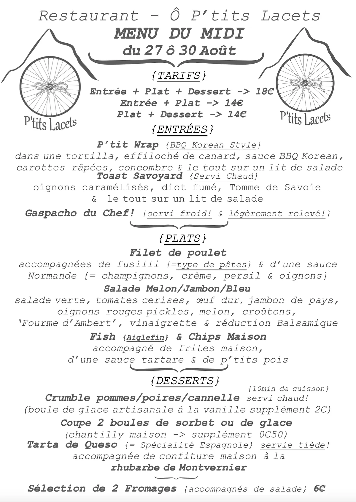 Menu du Midi -> du 27 ô 30 Août