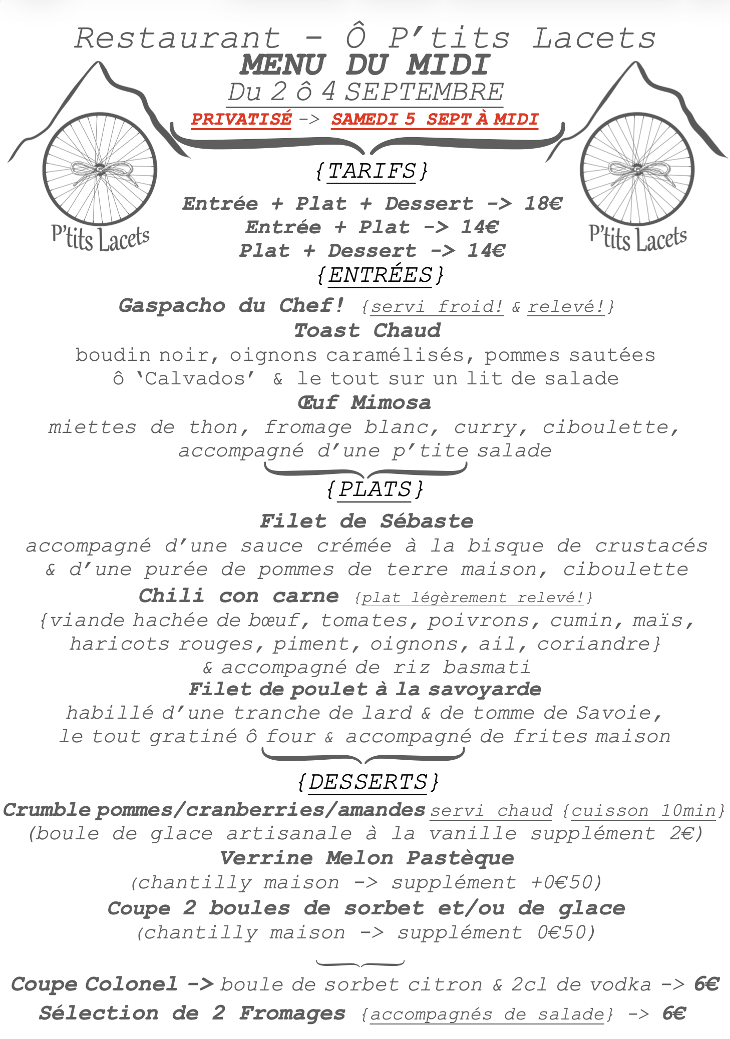 Menu du Midi -> du 2 ô 4 