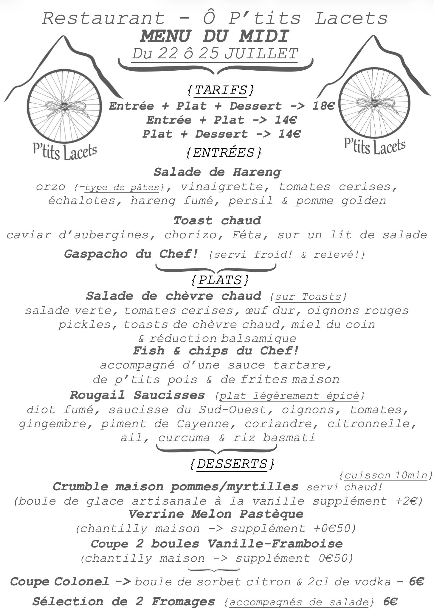 Menu du Midi -> du 22 ô 25 Juillet