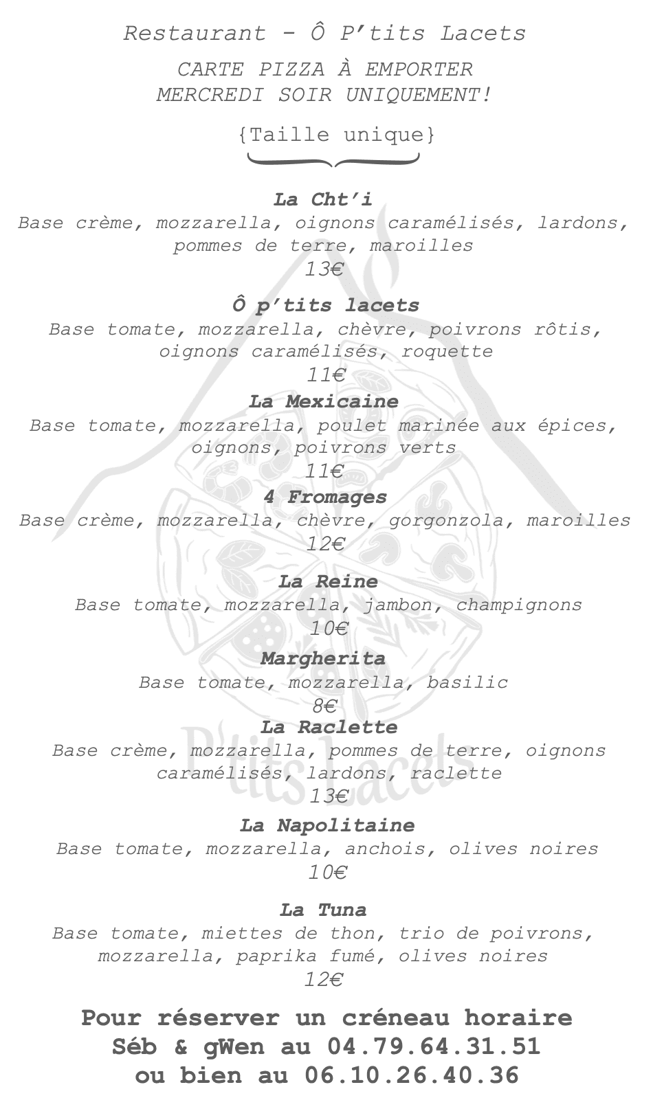 Restaurant - ô P'tits Lacets Montvernier Menu