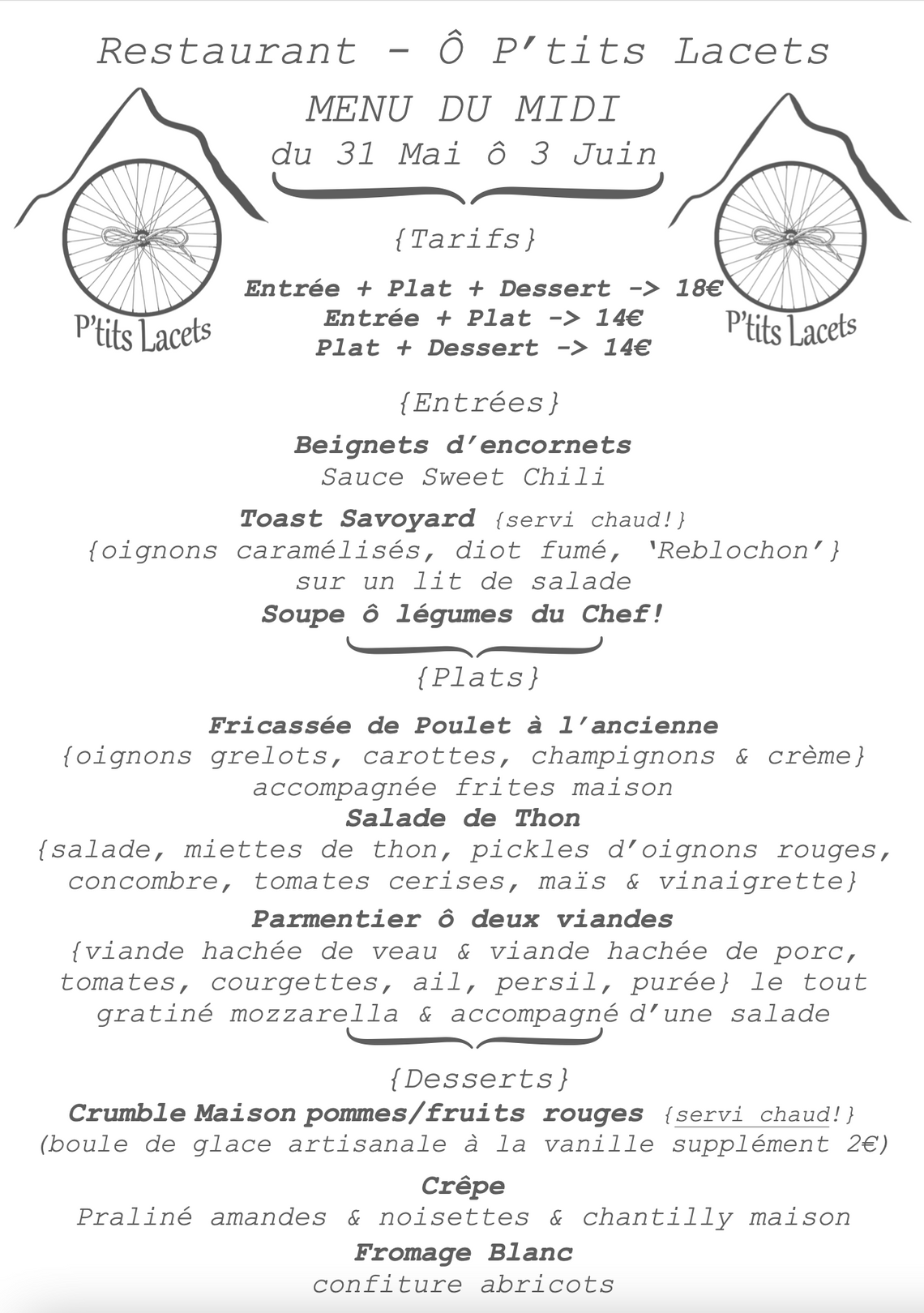 Menu du Midi -> du 31 Mai ô 3 Juin